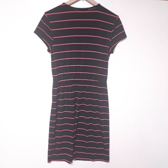 Banana Republic Womens Medium Black Pink Striped Short Sleeve Wrap V Neck Dress - Picture 4 of 8
